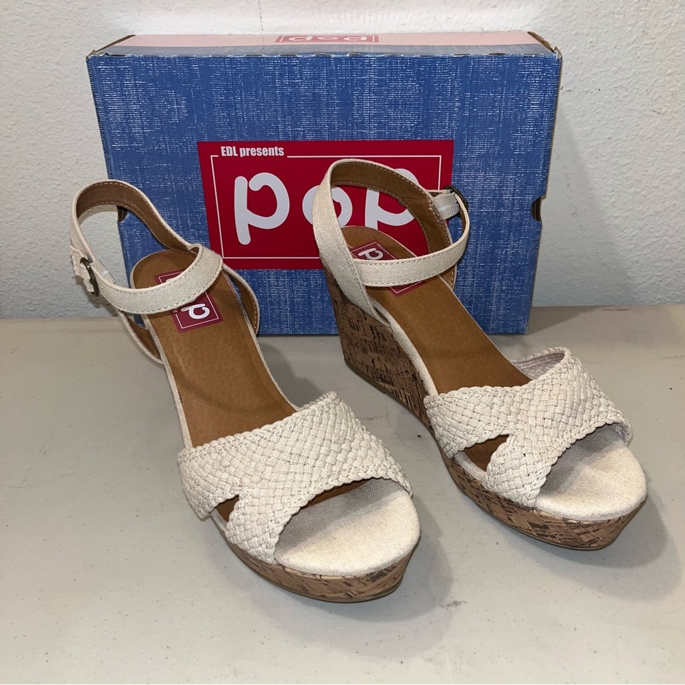Pop Womens Perky natural Wedge Sandals size 11 platforms Strappy with OG box